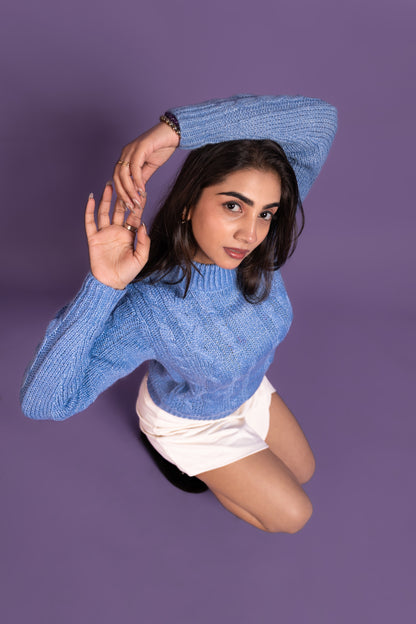 Women’s Soft Blue Cable Knit Sweater