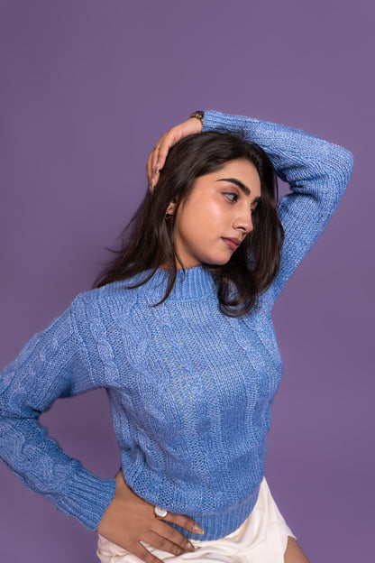 Women’s Soft Blue Cable Knit Sweater