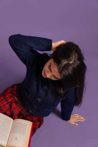 Women’s Royal Blue Buttoned Knit Cardigan