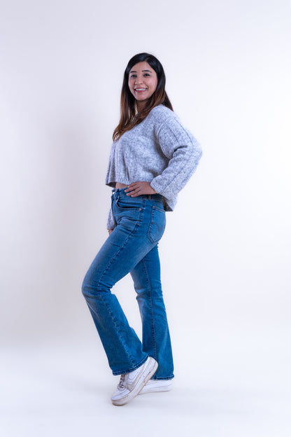 Women’s Grey Cropped Knit Sweater