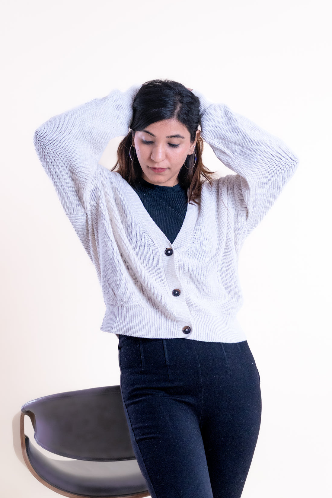 Women’s White V-Neck Buttoned Cardigan