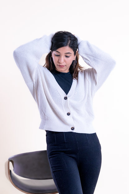 Women’s White V-Neck Buttoned Cardigan