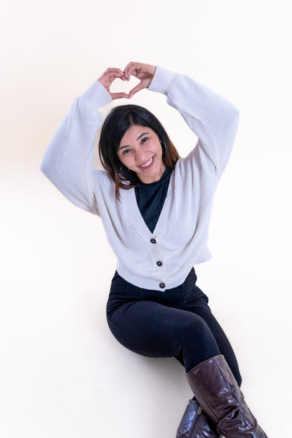 Women’s White V-Neck Buttoned Cardigan