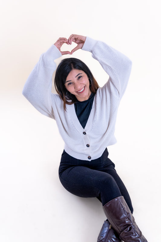 Women’s White V-Neck Buttoned Cardigan