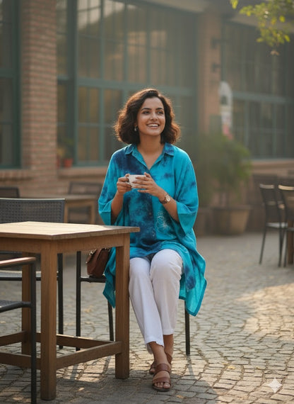 SkyBlue TieDye ShirtTop - FloraGlow