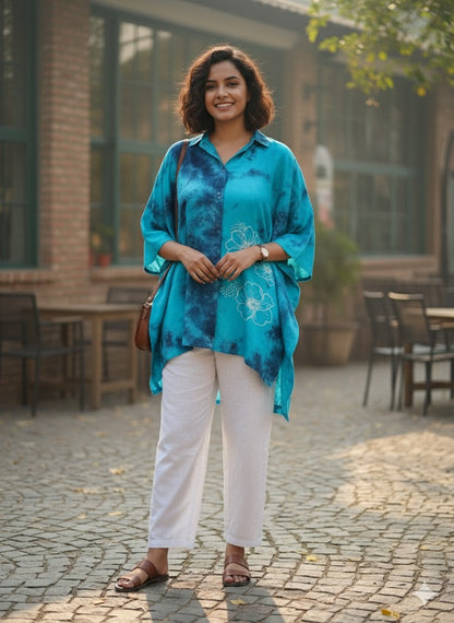 SkyBlue TieDye ShirtTop - FloraGlow