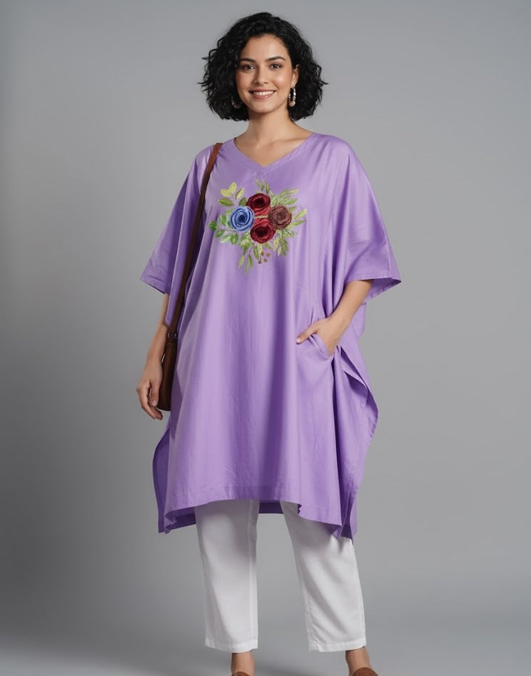 Lavender Rayon KaftanKurta - FloralBliss